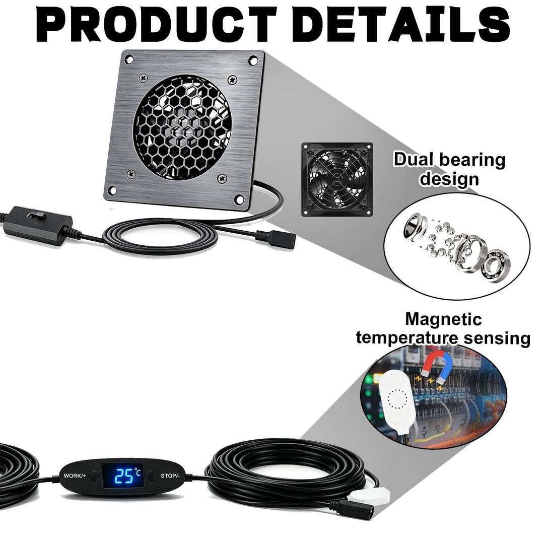USB Lüfter 120mm mit Präziser Temperaturregelung, 5V Leises Lüftersystem mit 3 Geschwindigkeiten, Do