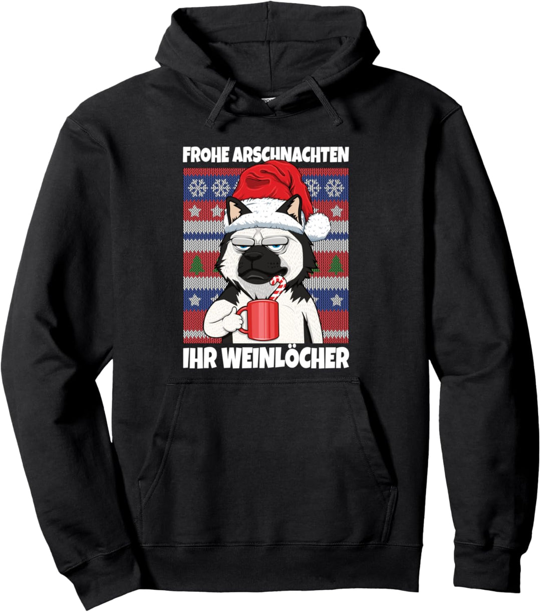 Frohe Arschnachten Ihr Weinlöcher Husky Hund Ugly Christmas Pullover Hoodie