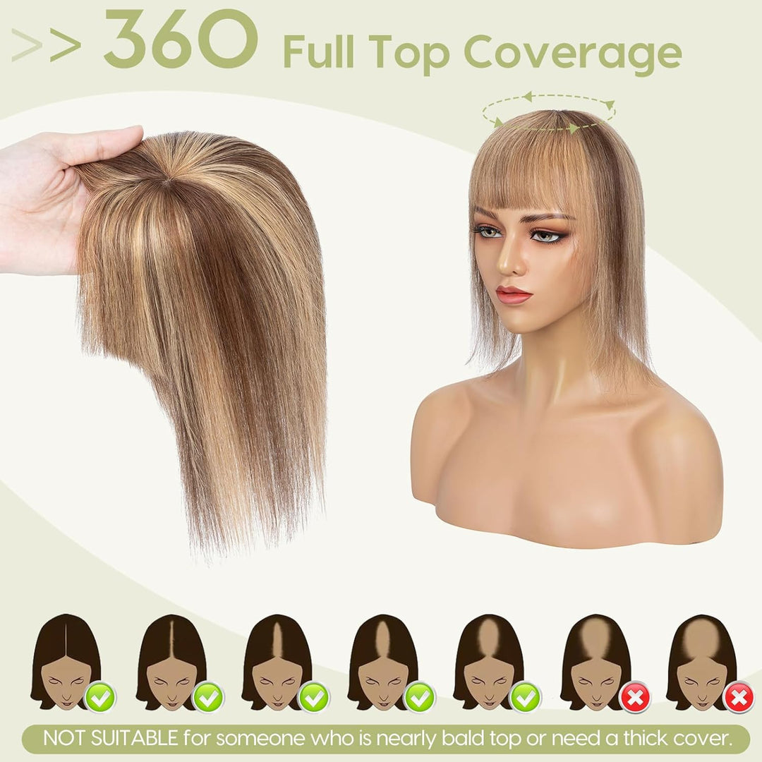S-noilite Topper für Frauen Echthaar mit Pony 150% Dichte Toupet Haarteil Echthaar Damen Haarverdich