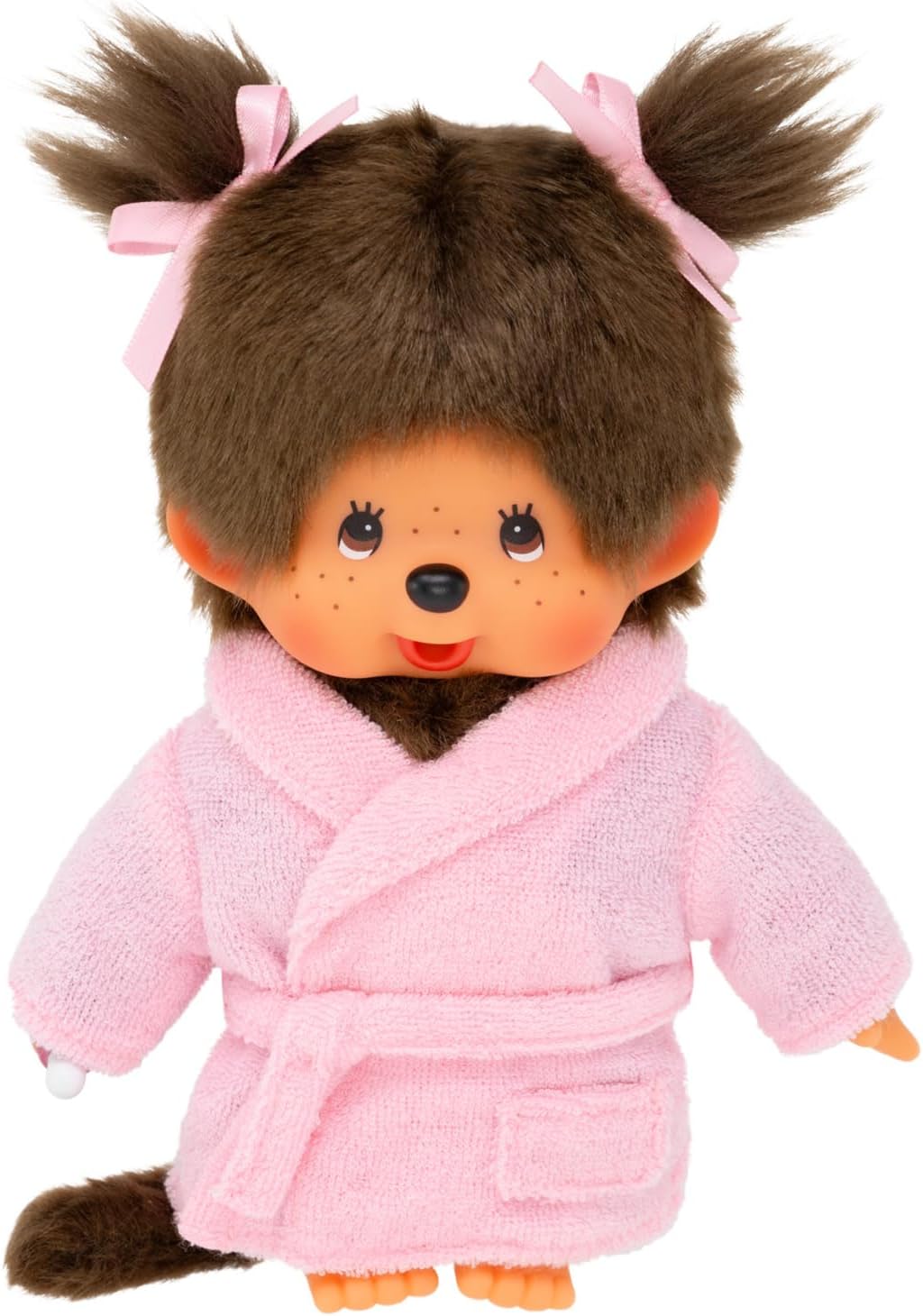 Sekiguchi 203802 - Original Monchhichi Mädchen im Bademantel, ca. 20 cm grosses Kuscheltier aus brau