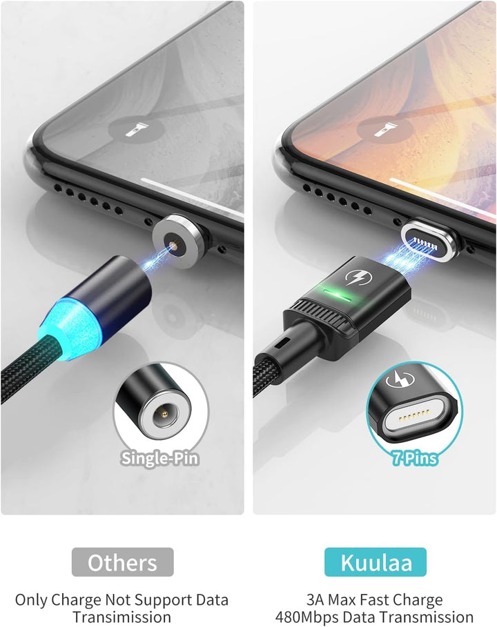 Kuulaa 3-in-1-Magnetladekabel, 3A-Schnellladekabel aus Nylon, geflochten mit LED Light Magnetic USB