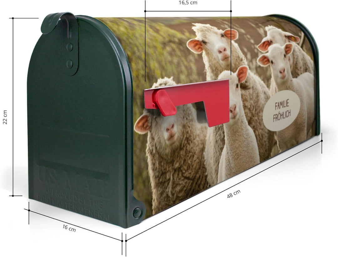 banjado® Amerikanischer Briefkasten individualisiert - US Mailbox/Letterbox mit Motiv Schaffamilie 5