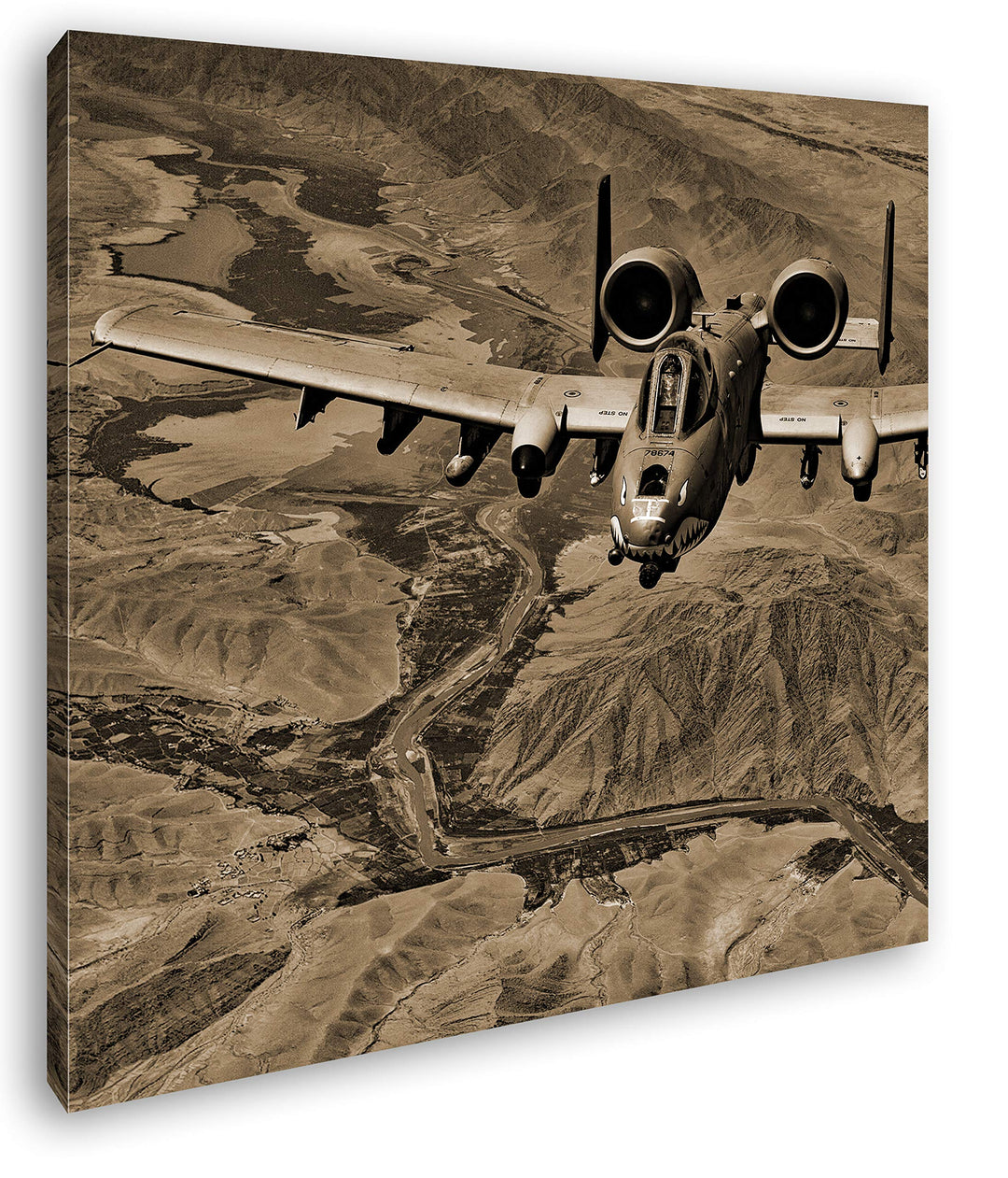 deyoli Atemberaubendes Militär Flugzeug Format: 70x70 Effekt: Sepia als Leinwandbild, Motiv auf Echt