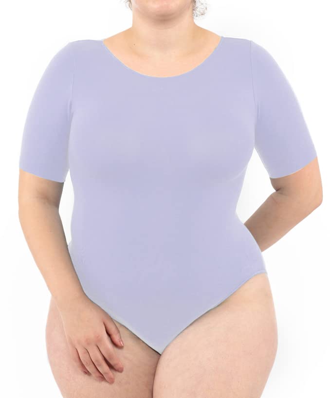 LEELA LAB Bodysuit Damen Grösse Grössen mit kurzen Ärmeln, Rundhalsausschnitt und Verstellbarem Vers