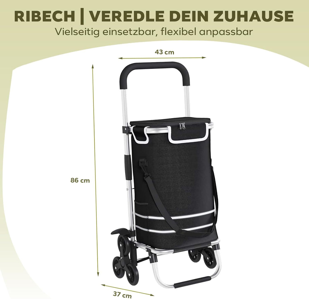Treppensteiger Einkaufstrolley, 56L Faltbar, Wasserdicht, mit Kühlfach, Universalräder, 40kg Belastb
