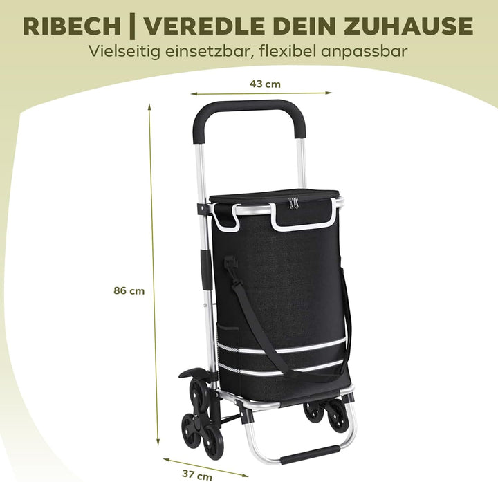 Treppensteiger Einkaufstrolley, 56L Faltbar, Wasserdicht, mit Kühlfach, Universalräder, 40kg Belastb