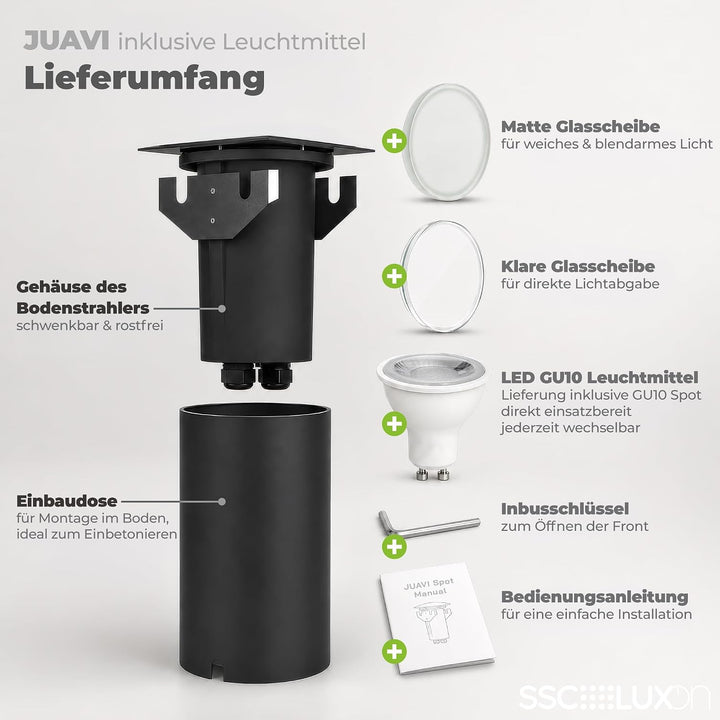 SSC-LUXon JUAVI LED Bodenstrahler schwenkbar eckig für Aussen IP67 - mit LED GU10 2W warmweiss 230V