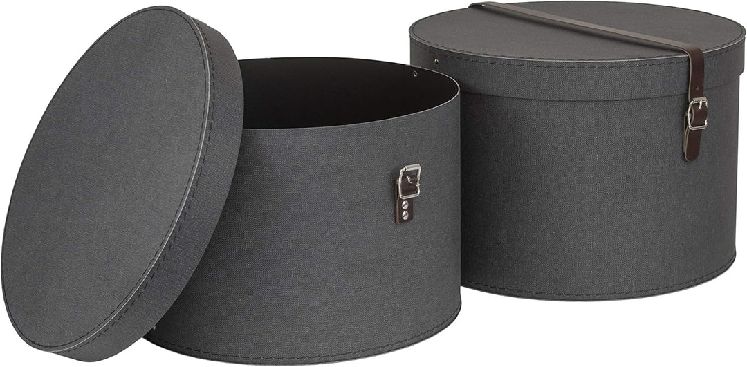 Bigso Box of Sweden 2er Set Aufbewahrungsboxen - Runde Aufbewahrungsbox mit Lederriemen - Grosse und