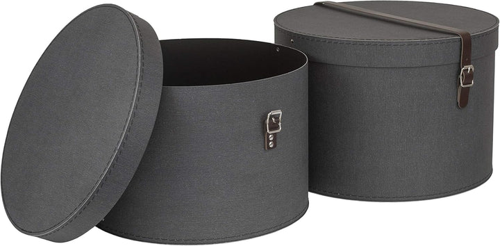Bigso Box of Sweden 2er Set Aufbewahrungsboxen - Runde Aufbewahrungsbox mit Lederriemen - Grosse und