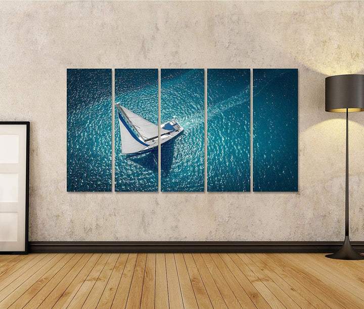islandburner Bild auf Leinwand Regatta Segelschiff Yachten Mit Weissen Segeln Auf Offener See Luftau