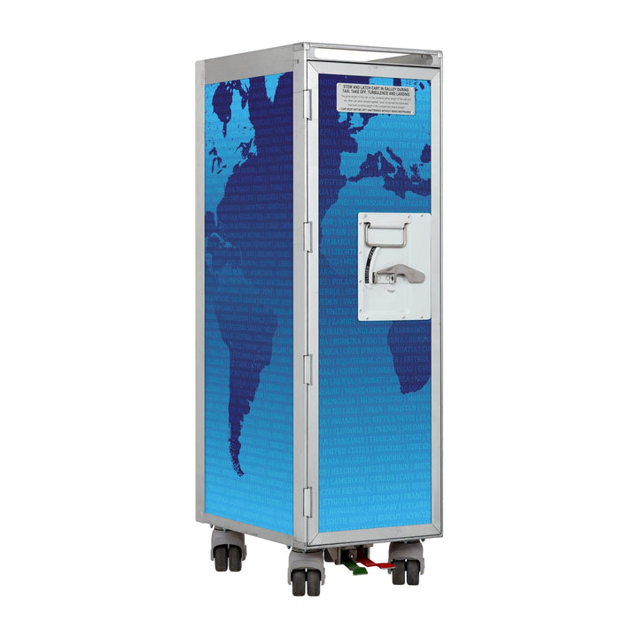 Flugzeugtrolley Weltkarte Blau, Gebrauchtes Original aus der Luftfahrt - ausgemustert und hochwertig