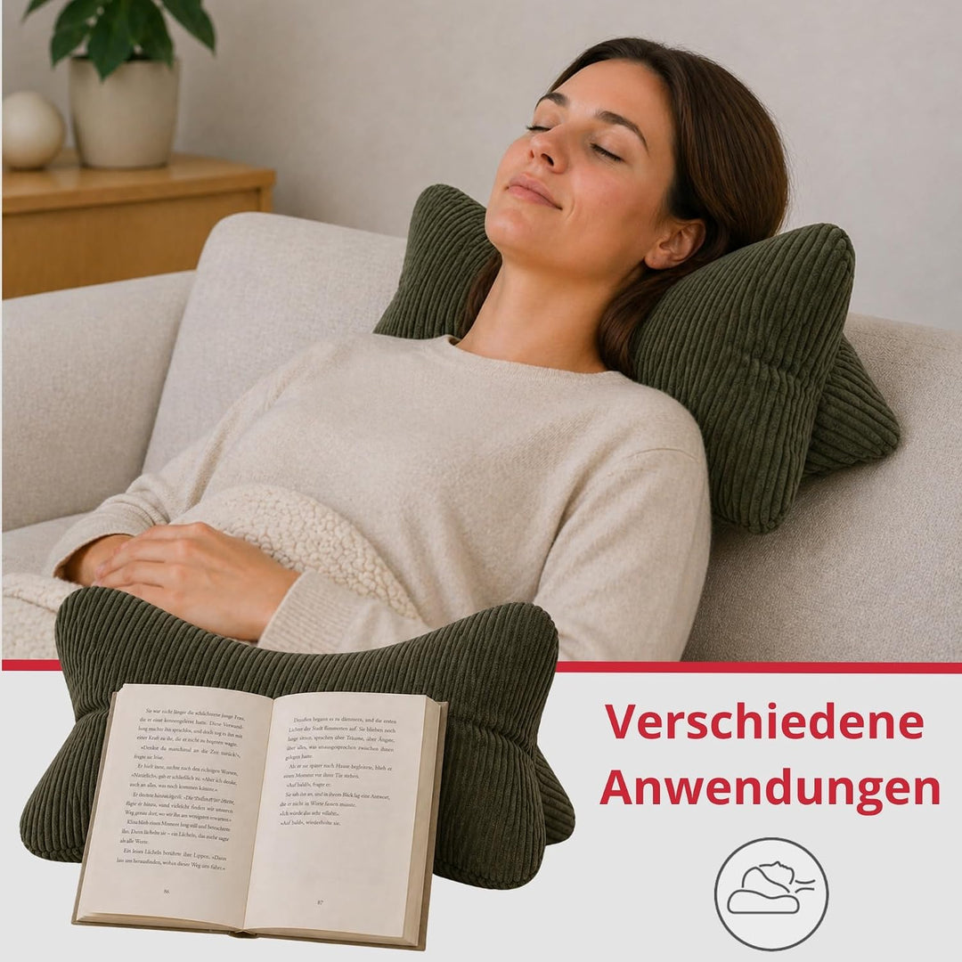 liebling Cord Lesekissen für Bett und Sofa, Bücherkissen, Lesehilfe, 40x25 cm, Leseknochen, Serie Ve