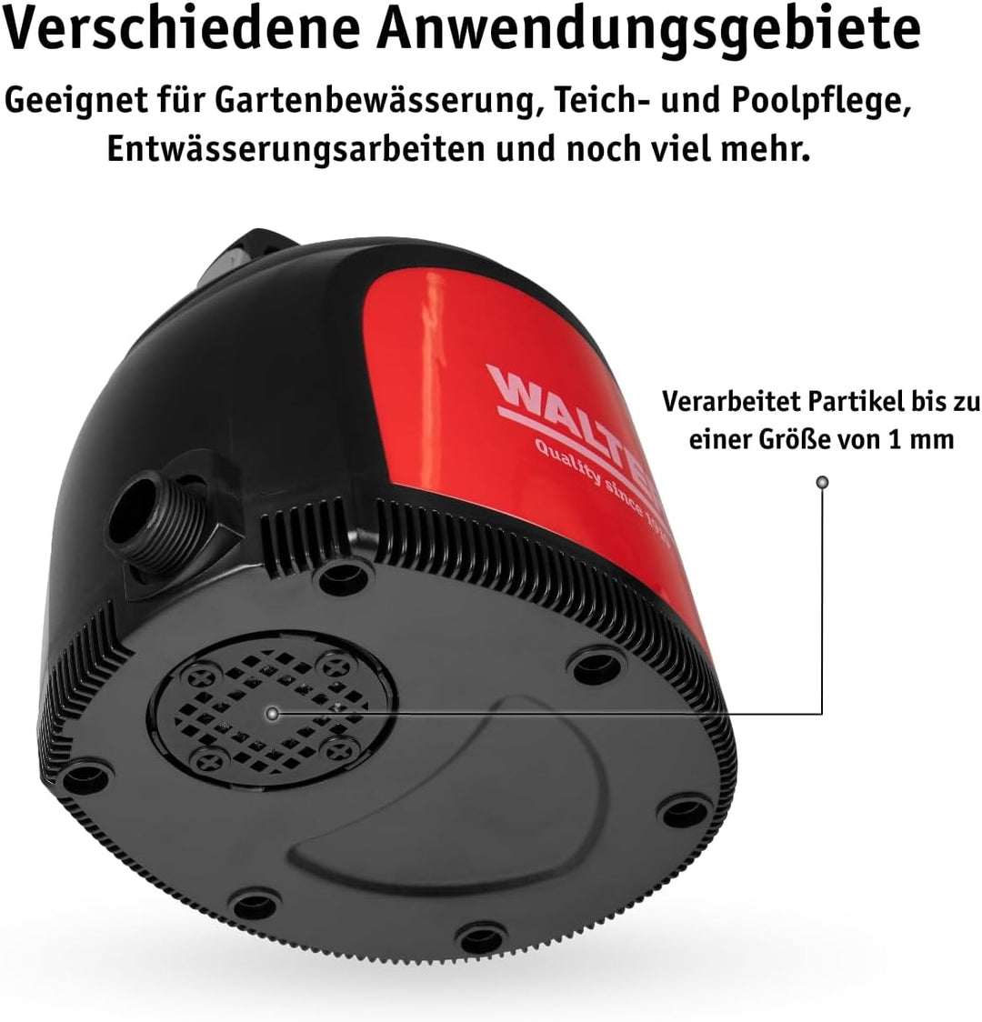 WALTER- Li-Ion Akku-Klarwasserpumpe 20V, Förderhöhe 12 m, Fördermenge 3500 l/h, mit eingebautem 4000