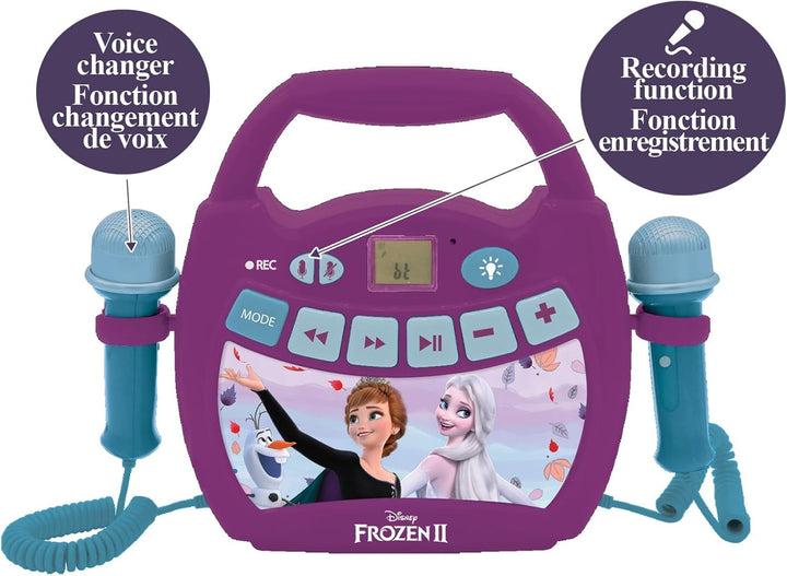 Lexibook - Disney Die Eiskönigin - Tragbarer digitaler Karaoke-Player für Kinder - Mikrofone, Lichte