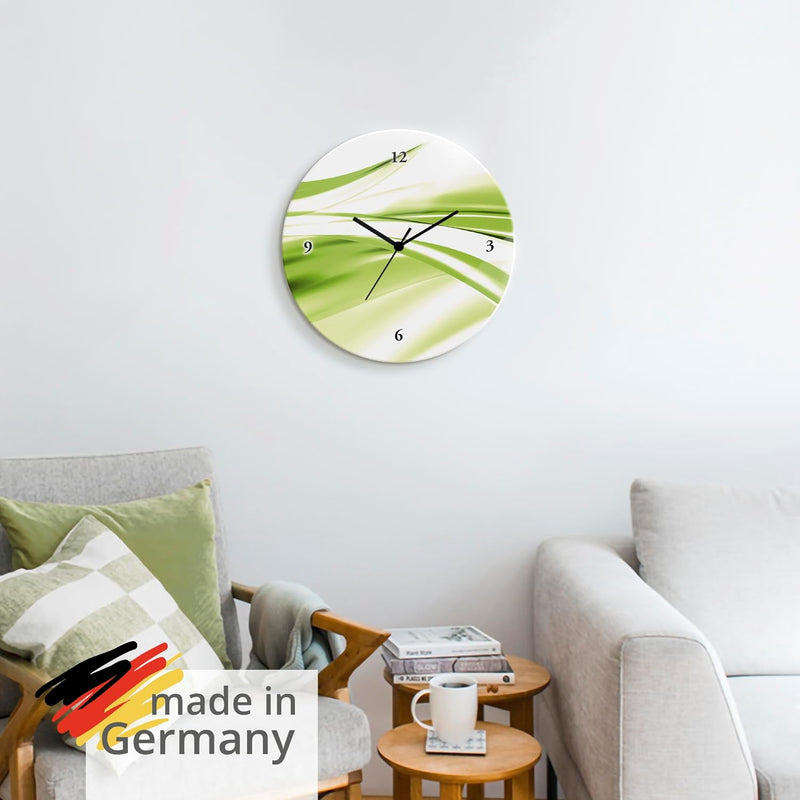 ARTLAND Wanduhr ohne Tickgeräusche Glas Funkuhr Ø 30 cm Rund Lautlos Design Welle Abstrakt Modern Kr