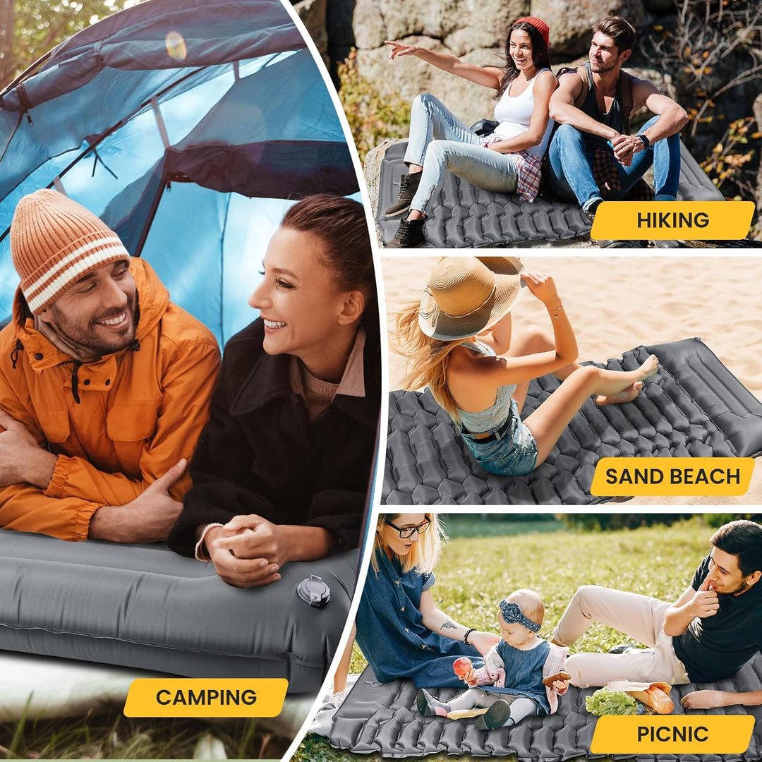 Isomatte Selbstaufblasend, Ultraleicht Camping Aufblasbare Matratze mit Fusspresse Pumpe und Kopfkis