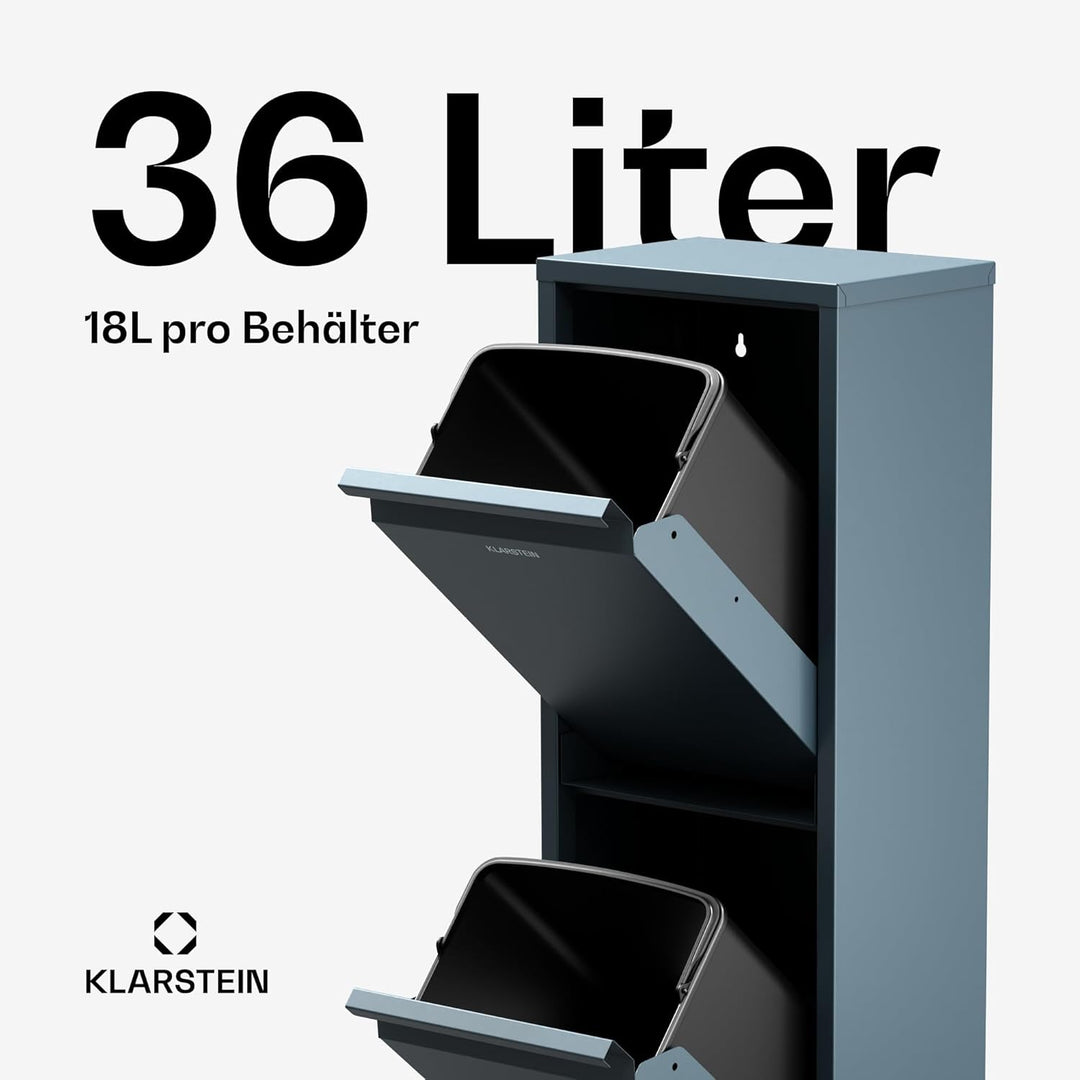 Klarstein Mülleimer 2 Fächer - 36 L Trennsystem, Edelstahl, Wandmontage, Geruchsverschluss, Kompakt