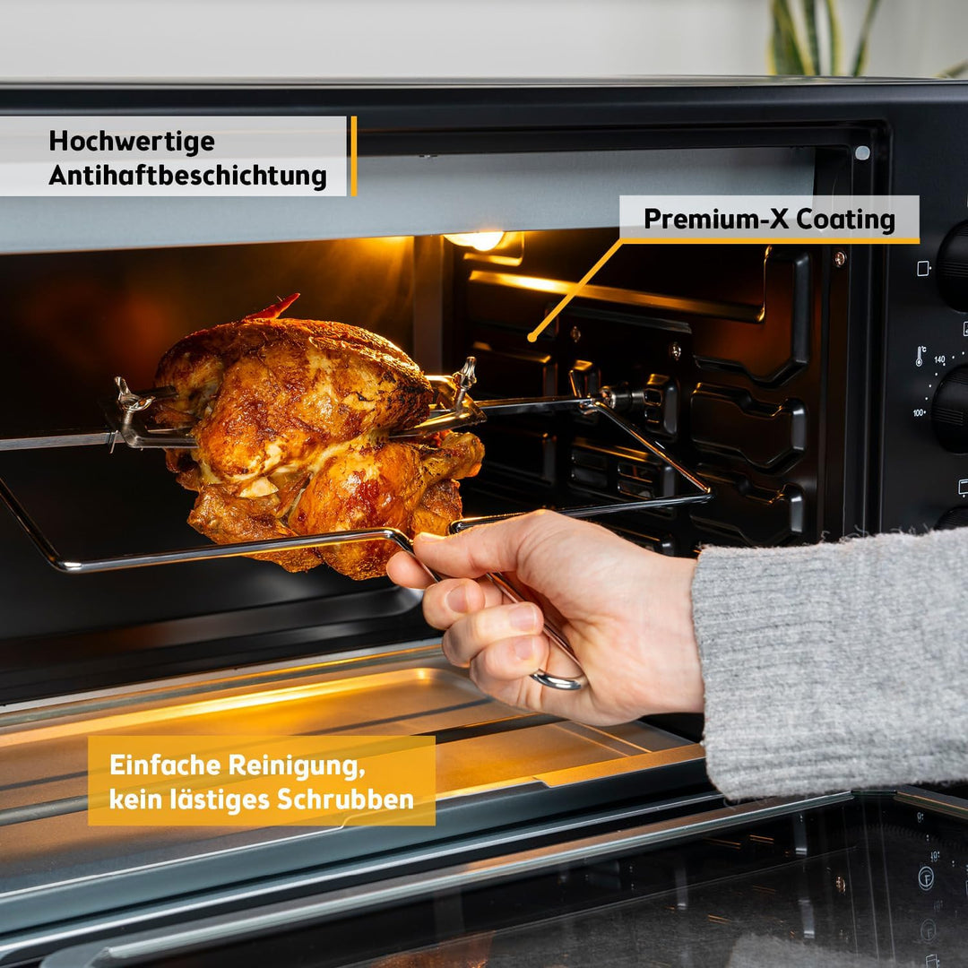 TZS First Austria Minibackofen, 2000 Watt, 45L, mit Innenbeleuchtung, Umluft-Funktion, Drehspiess fü