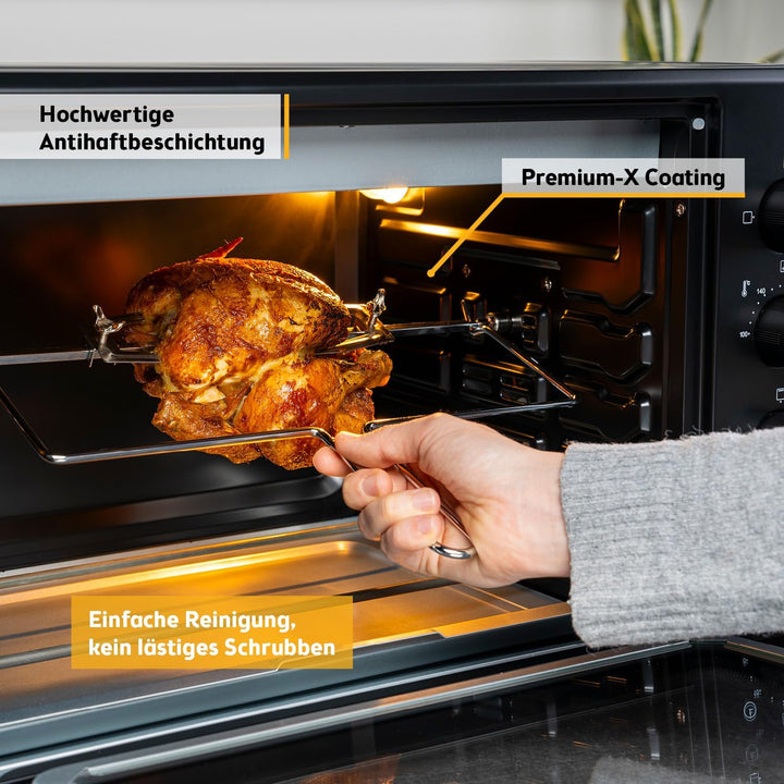 TZS First Austria Minibackofen, 2000 Watt, 45L, mit Innenbeleuchtung, Umluft-Funktion, Drehspiess fü