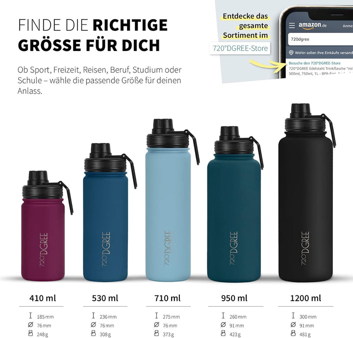 720°DGREE Edelstahl Trinkflasche “noLimit” – 710ml - Auslaufsicher, Kohlensäure geeignet, BPA-Frei -