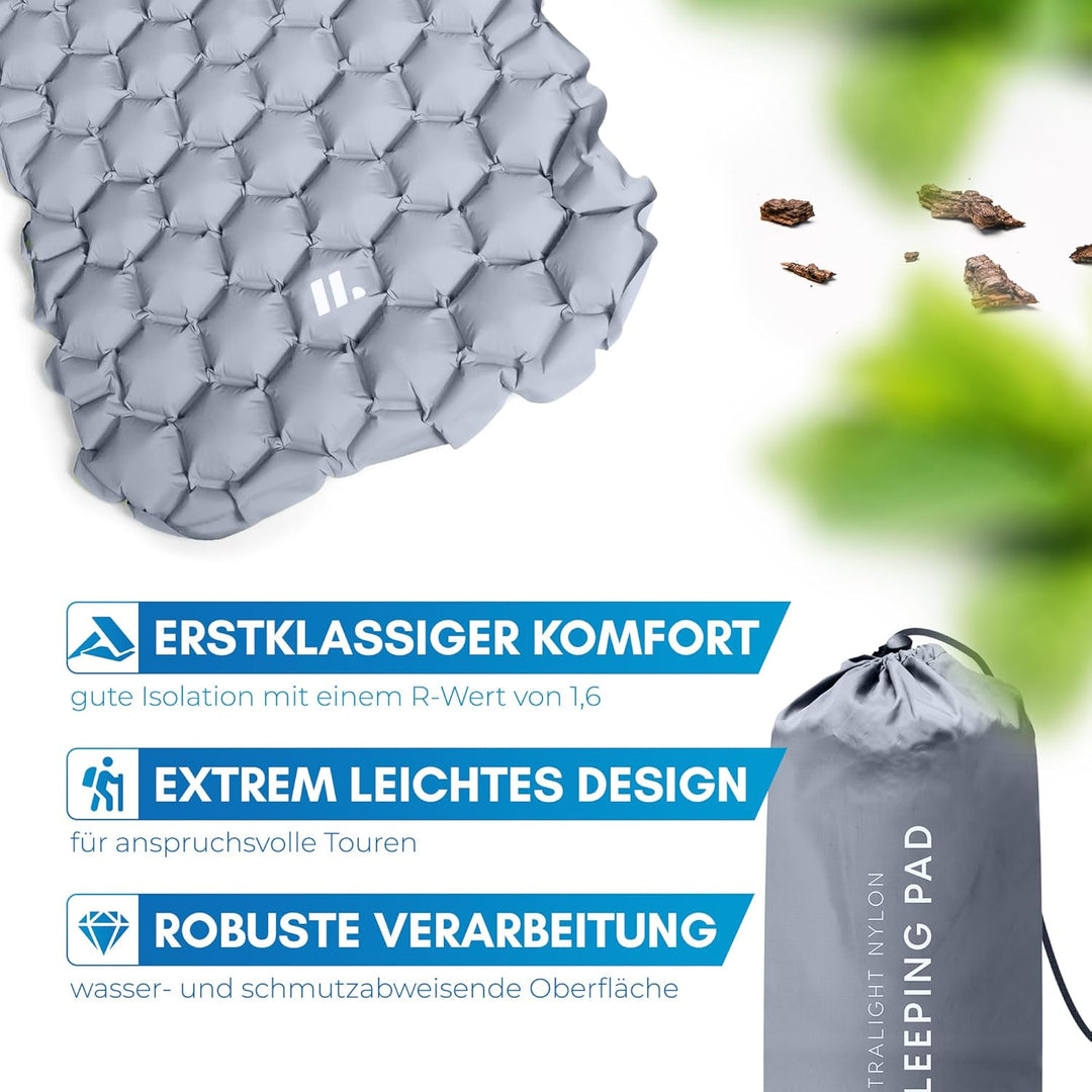 NORDMUT® Isomatte Outdoor [mit Reparaturset] Isomatte Camping | Isomatte Ultraleicht für Wandern, Ou