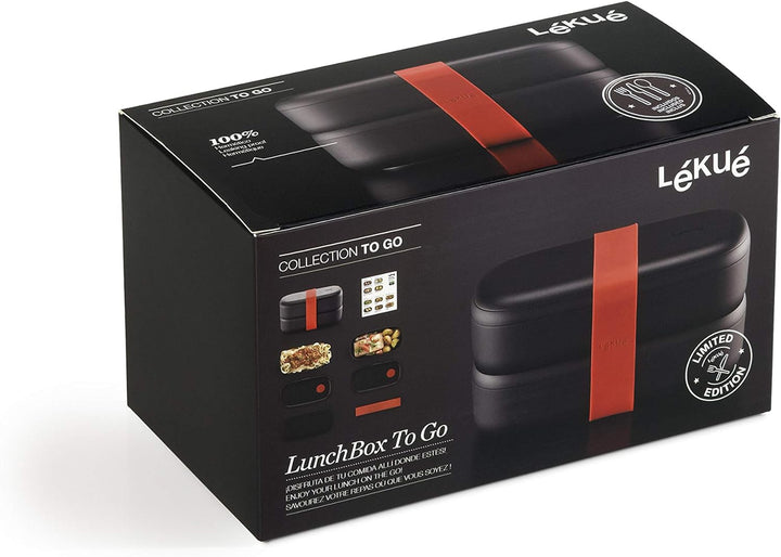 Lékué Hermetische Lunchbox für Lebensmittel mit Besteck, Polypropylen, schwarz, Standard, 19x10x11 c