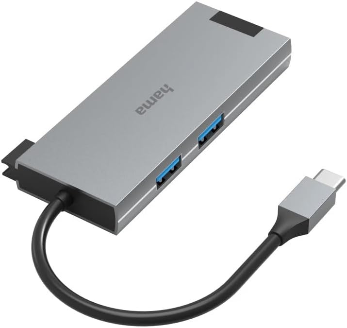 Hama USB C Hub 5 Ports (Multiport Adapter 1x HDMI 4K Ultra HD, 1x LAN Gigabit Ethernet, 2x USB-A, 1x