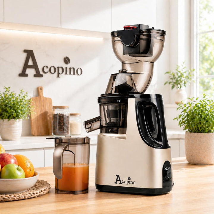Slow Juicer Delicato, elektrische Fruchtpresse, Entsaften von ganzen Früchten und Gemüse, 83-mm Öffn