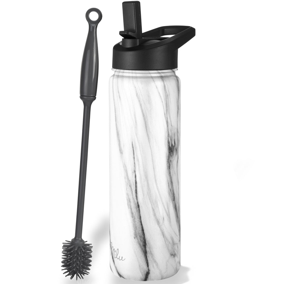 Milu Edelstahl Trinkflasche 500ml, 750ml, 1000ml (+3 Deckel) - Thermosflasche mit Strohhalm, Isolier