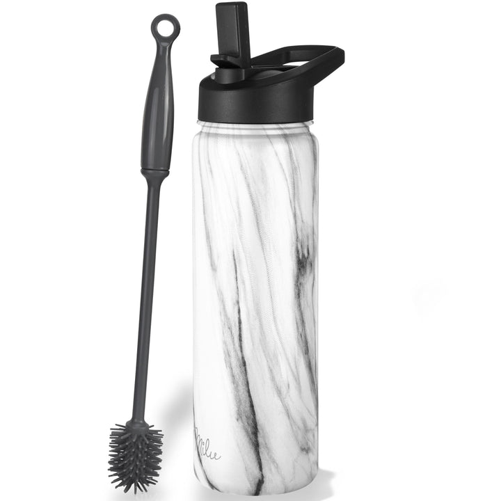 Milu Edelstahl Trinkflasche 500ml, 750ml, 1000ml (+3 Deckel) - Thermosflasche mit Strohhalm, Isolier