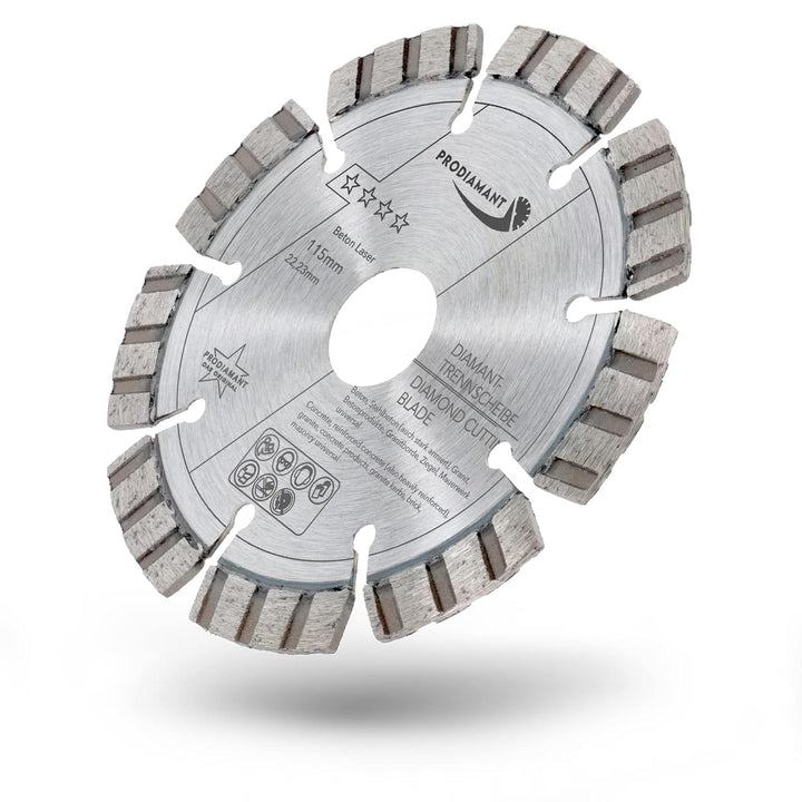 PRODIAMANT Laser Diamanttrennscheibe 115mm Beton Stahlbeton Stein und Ziegel Diamant Turbo-Segmente