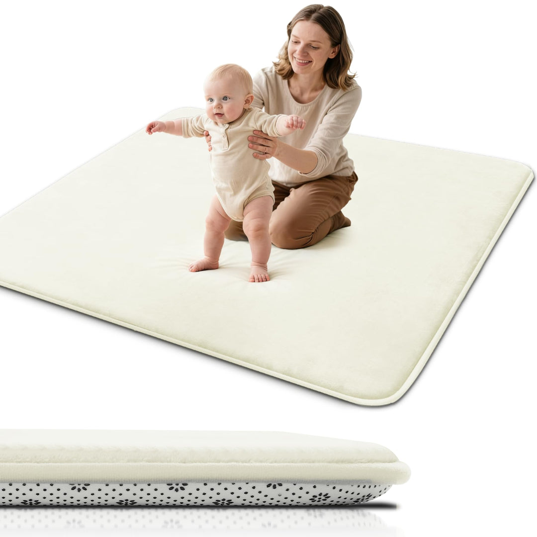 Dicke Spielmatte Baby 127×127×3cm,Beige Teppich für Kinderzimmer,Rutschfester Unterseite,Schaumfüllu