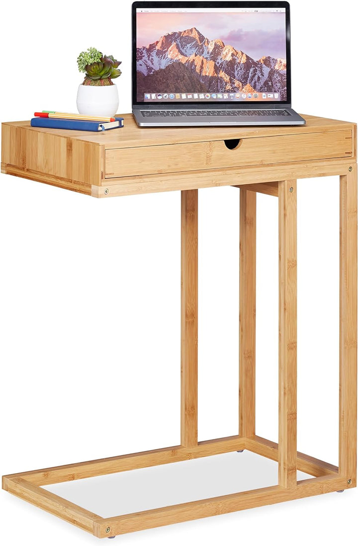 Relaxdays 68 x 55 x 35 cm, Beistelltisch Bambus mit grossem Schubfach, moderner Stil, Wohnzimmertisc