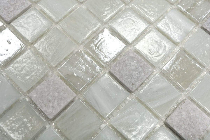 Mosaik Fliese Transluzent weiss Glasmosaik Crystal Stein Cream weiss für WAND BAD DUSCHE KÜCHE FLIES