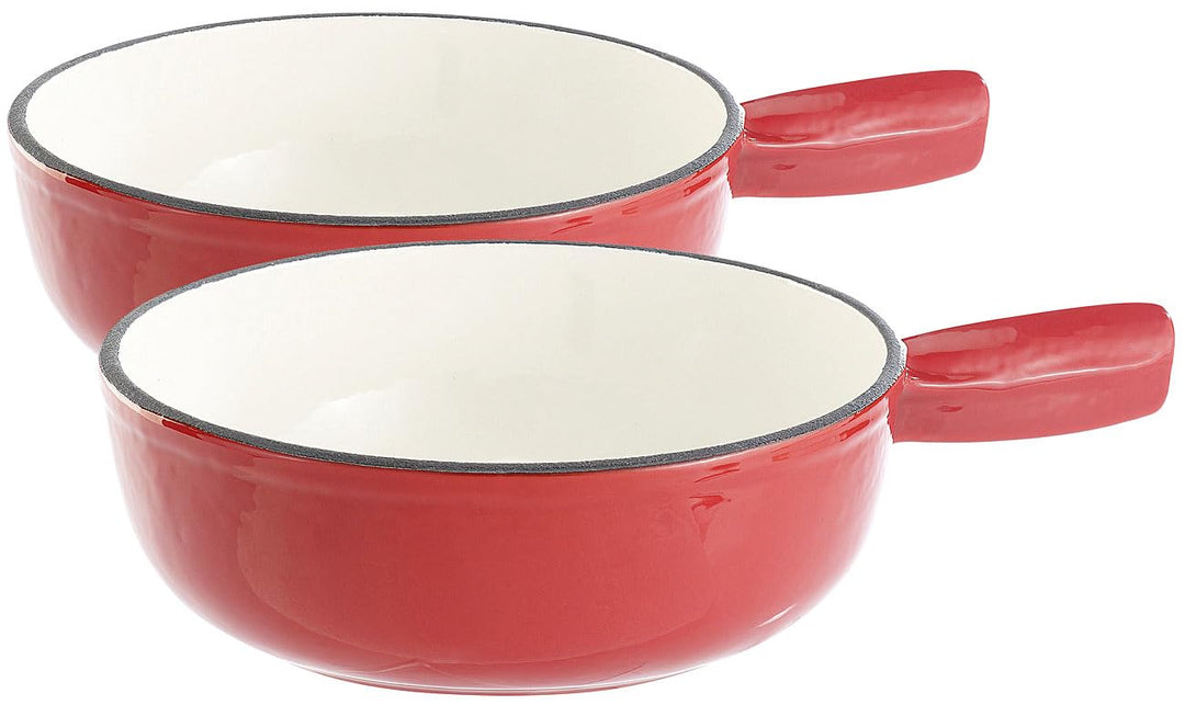 Rosenstein & Söhne Fondue Caquelon: 2er-Set Käsefondue-Töpfe aus Gusseisen, 24 cm (Käse-Fondue-Sets,