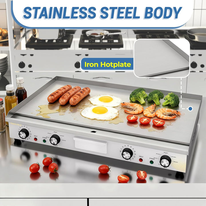 Elektrische Grillplatte, 4400W Profi Gastro Elektrogrill Elektrische Grillplatte mit 73x40 cm Grillf