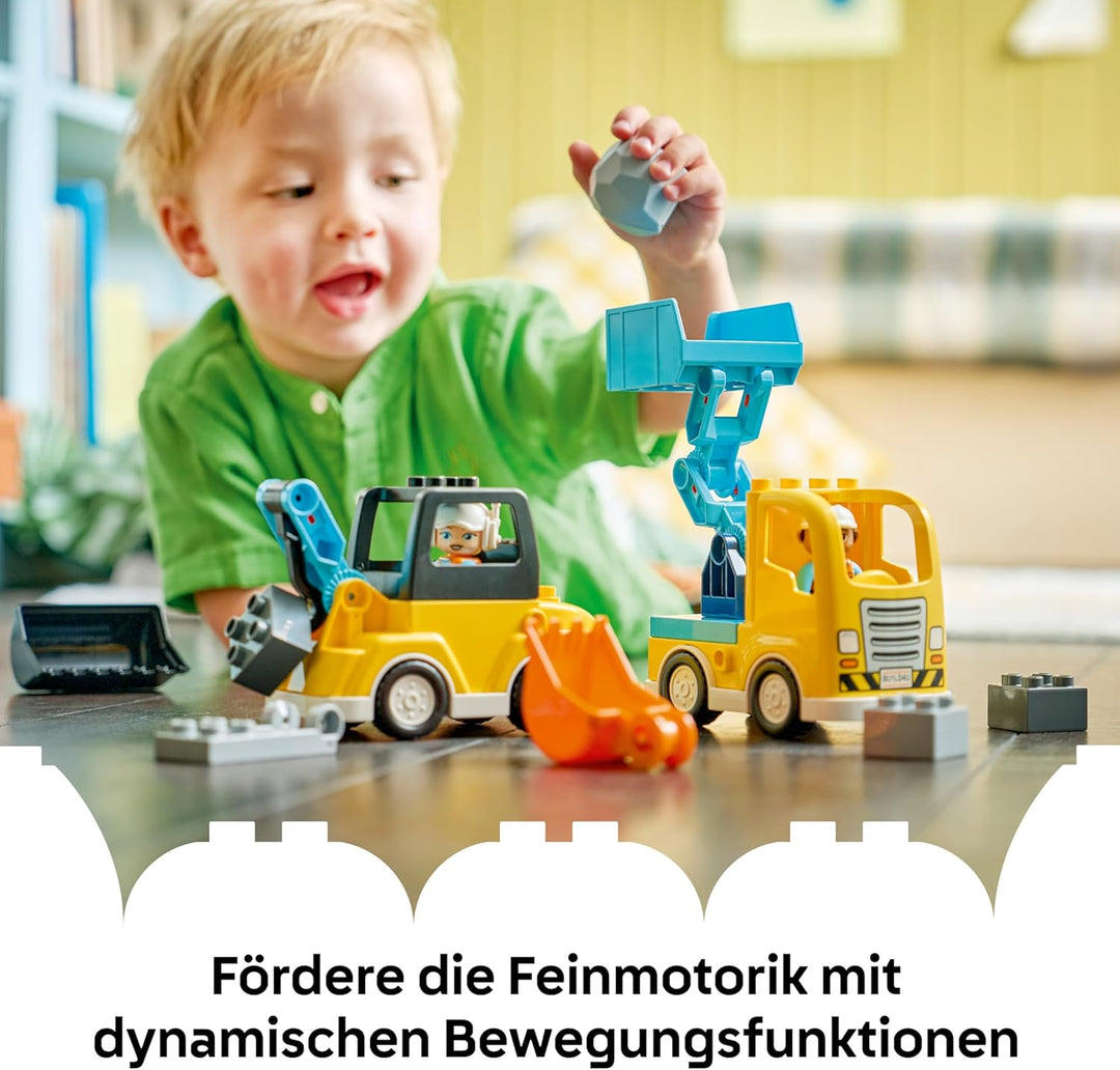 LEGO DUPLO 3-in-1 Baufahrzeuge - Pädagogisches Montessori Spielzeug für Kleinkinder mit Lastwagen, B