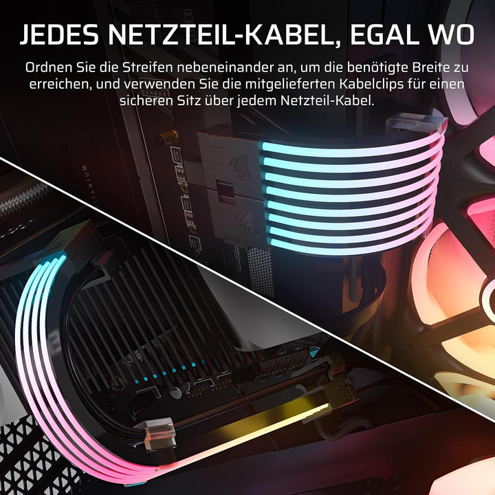 Corsair iCUE ARGB PSU Kabelbinder – 2X 200mm LED-Streifen – 100 RGB-LEDs pro Streifen – Passt zu Jed