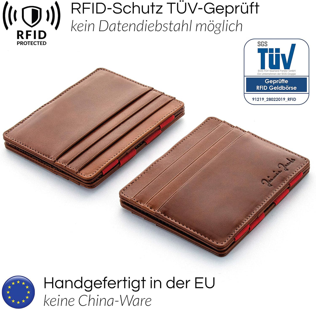 Jaimie Jacobs Flap Boy Slim ohne Münzfach Magic Wallet integrierter RFID Schutz Magischer Geldbeutel