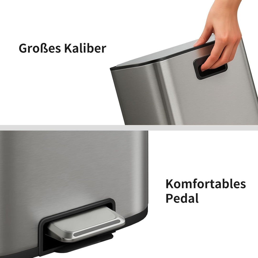 mVm Mülleimer Küche,30 Liter Abfalleimer mit Pedal,Treteimer mit Inneneimer aus Kunststoff,Tretmülle