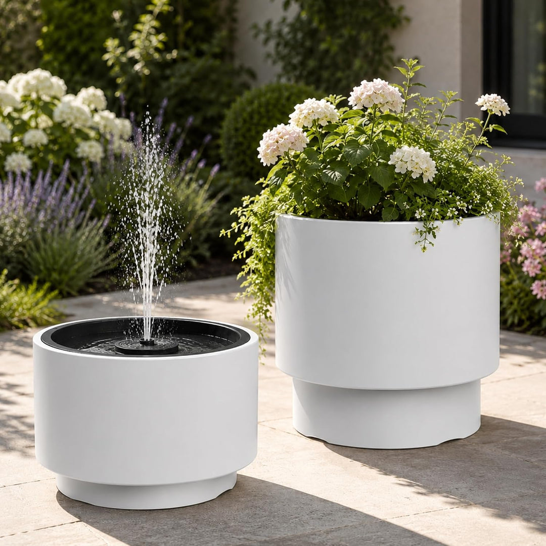Solarbrunnen Set für draussen - Solar Springbrunnen mit grosser Ø 47x30 cm Schale weiss Weiss Ø 47 x