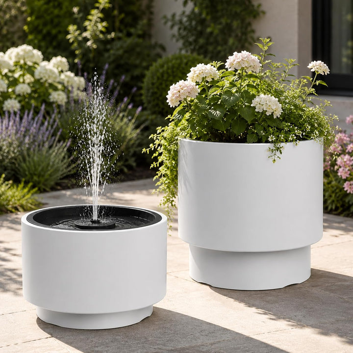 Solarbrunnen Set für draussen - Solar Springbrunnen mit grosser Ø 47x30 cm Schale weiss Weiss Ø 47 x