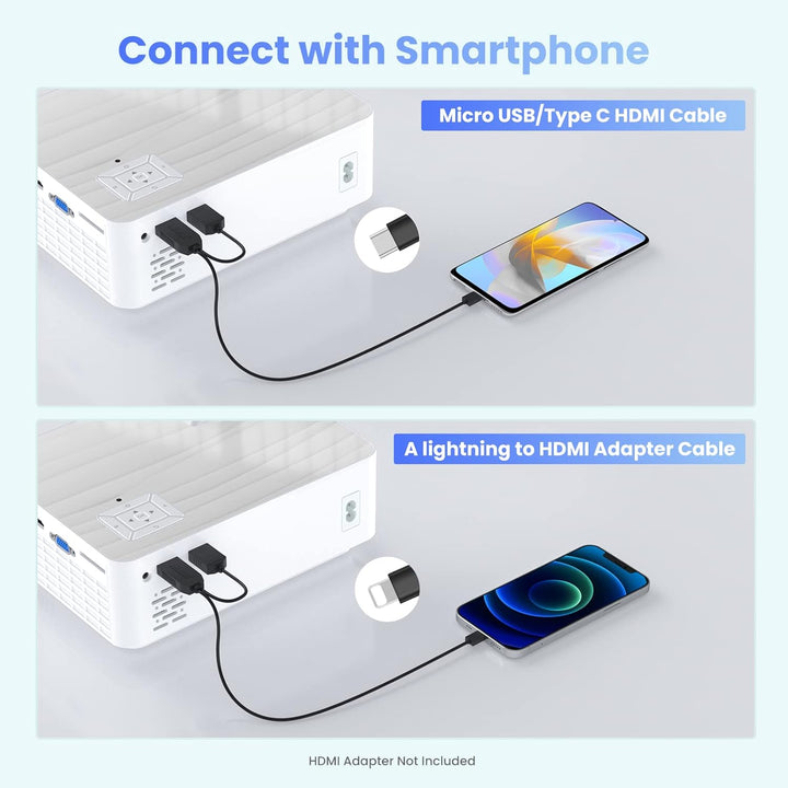Beamer, Native 1080P Mini Beamer 9500 Lumens Multimedia Heimkino Beamer 4K Bluetooth 5.1 Mit 100'' B