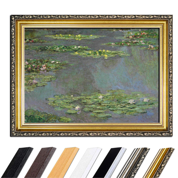 Bild mit Rahmen - Claude Monet Seerosenteich 80x60 cm - Gerahmtes Leinwandbild Alte Meister - Antike