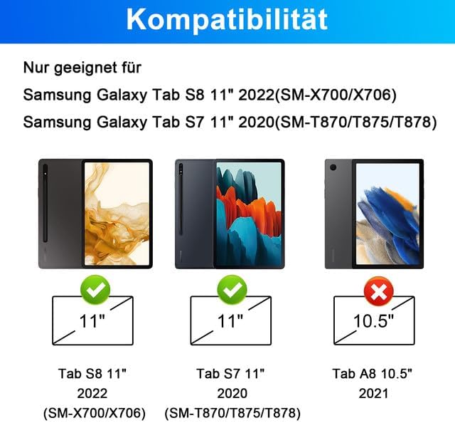 SOPPY Samsung Galaxy Tab S8/Tab S7 Hülle mit Tastatur, Kabellose 7-Farbige Beleuchtung Tastatur Hüll