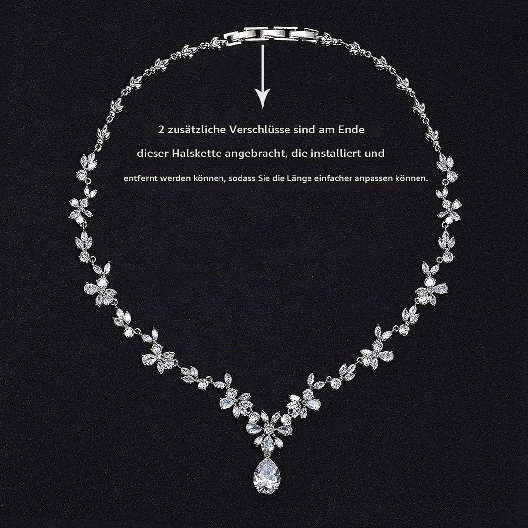 MASOP Silber Braut Schmuckset, Damen Hochzeit Schmuck Set, Blumen Ohrringe und Halskette mit Anhänge