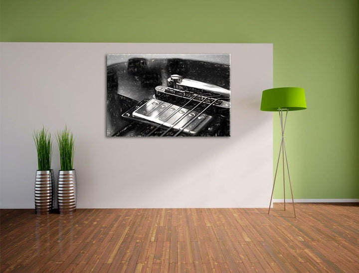 Gitarre Kohle Effekt, Format: 100x70 auf Leinwand, XXL riesige Bilder fertig gerahmt mit Keilrahmen,