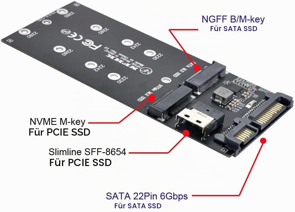 chenyang M.2 NVME PCIE SSD auf SFF-8654 ＆ NGFF SATA SSD auf SATA 2 in 1 Combo Adapter für Mainboard(