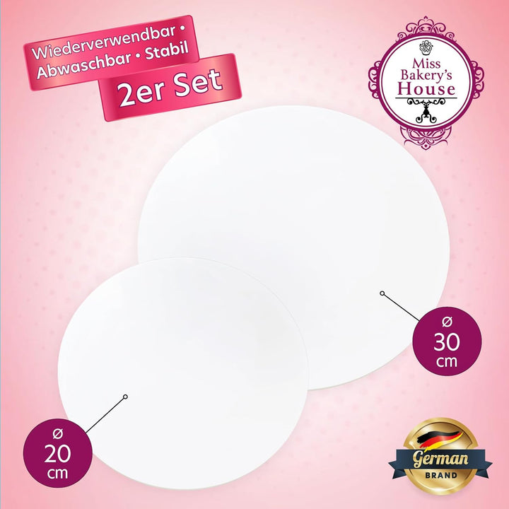 Miss Bakery's House® Cake Board - Acryl - Set rund - Ø 20 + Ø 30 cm - 2 Stück - wiederverwendbar - K