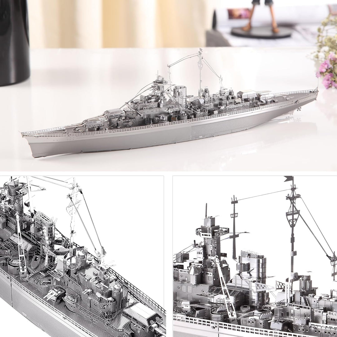 piececool 3D Puzzle Metall Bismarck-Schlachtschiff 3D Metall Puzzle Militärmodell 340 Edelstahl, Gan